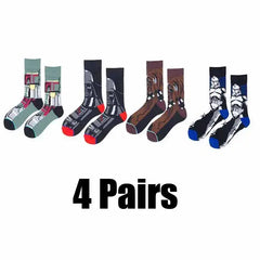 4 Pairs Star Wars Movie Cotton Long Socks Master Yoda R2-D2 Cosplay Socks Wookiee Jedi Knight Novelty Men'S Women'S Socks