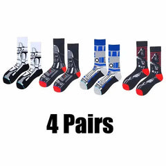 4 Pairs Star Wars Movie Cotton Long Socks Master Yoda R2-D2 Cosplay Socks Wookiee Jedi Knight Novelty Men'S Women'S Socks