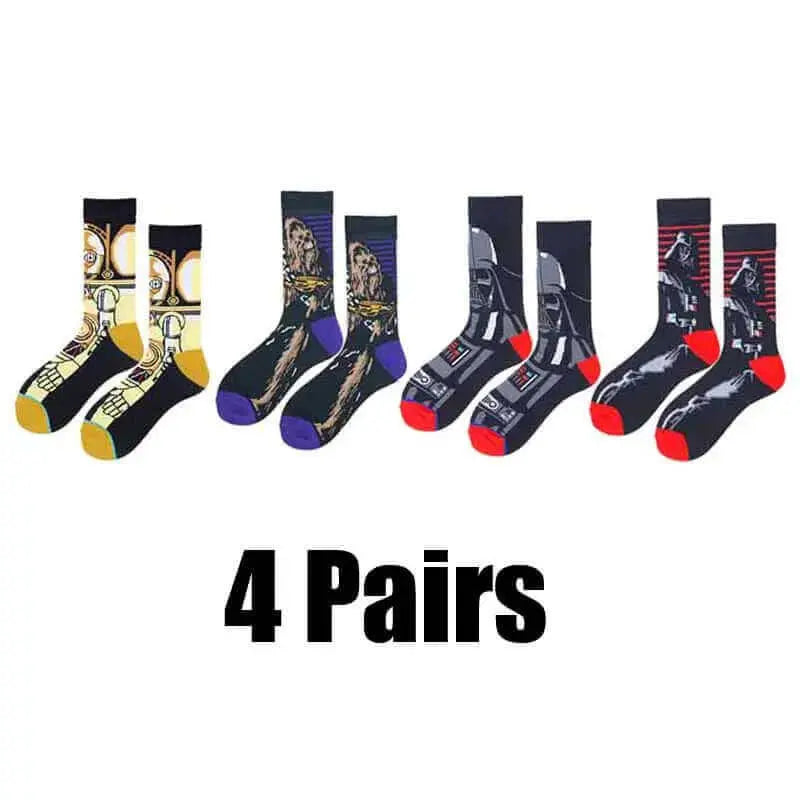 4 Pairs Star Wars Movie Cotton Long Socks Master Yoda R2-D2 Cosplay Socks Wookiee Jedi Knight Novelty Men'S Women'S Socks BargainBuzz.com