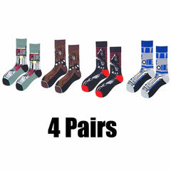 4 Pairs Star Wars Movie Cotton Long Socks Master Yoda R2-D2 Cosplay Socks Wookiee Jedi Knight Novelty Men'S Women'S Socks