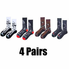 4 Pairs Star Wars Movie Cotton Long Socks Master Yoda R2-D2 Cosplay Socks Wookiee Jedi Knight Novelty Men'S Women'S Socks