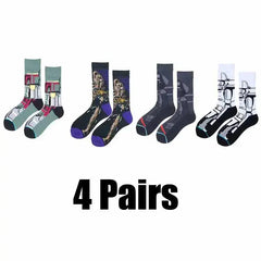 4 Pairs Star Wars Movie Cotton Long Socks Master Yoda R2-D2 Cosplay Socks Wookiee Jedi Knight Novelty Men'S Women'S Socks