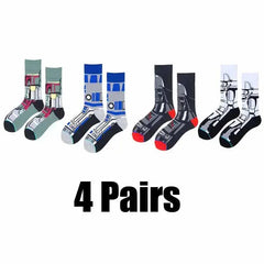 4 Pairs Star Wars Movie Cotton Long Socks Master Yoda R2-D2 Cosplay Socks Wookiee Jedi Knight Novelty Men'S Women'S Socks