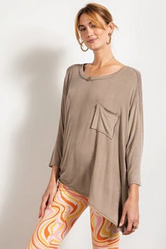 Rounded Neckline 3/4 Sleeves Washed Top Bargain Buzz