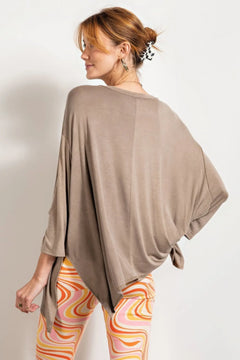 Rounded Neckline 3/4 Sleeves Washed Top Bargain Buzz