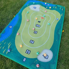 Urban Golf Greens Set on grass with balls and scoring zones for realistic indoor or outdoor golf practice.