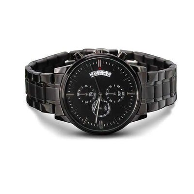 A Lasting Tribute: Engraved Black Chronograph Watch for Life's Special BargainBuzz.com