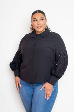 Blouse With Punched Sleeves ccwholesaleclothing