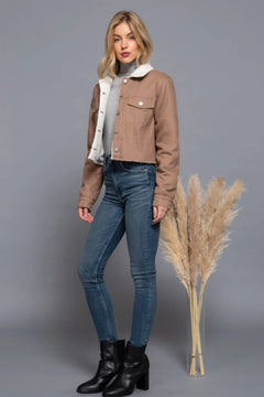 Button Closure Sherpa-lined Twill Jacket ccwholesaleclothing