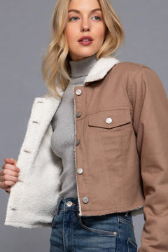 Button Closure Sherpa-lined Twill Jacket ccwholesaleclothing