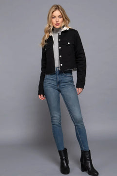 Button Closure Sherpa-lined Twill Jacket ccwholesaleclothing