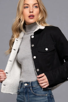 Button Closure Sherpa-lined Twill Jacket ccwholesaleclothing