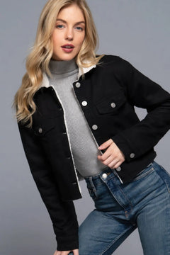 Button Closure Sherpa-lined Twill Jacket ccwholesaleclothing