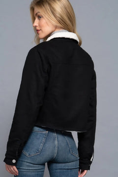 Button Closure Sherpa-lined Twill Jacket ccwholesaleclothing