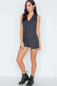 Button Down Sleeveless Romper Bargain Buzz