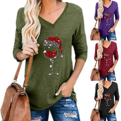 Christmas Wine Glass Print Blouse BargainBuzz.com