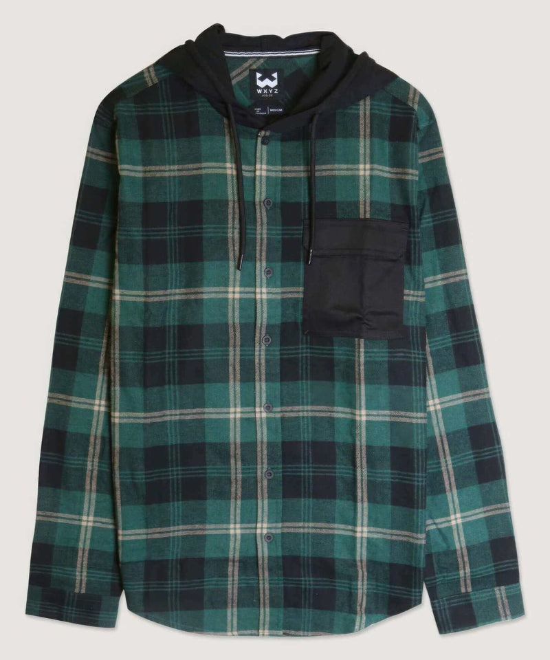 Contrast Pocket Plaid Hooded Shirt BargainBuzz.com