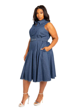 Contrast stitch washed denim shirt dress with belt | Plus Bargain Buzz