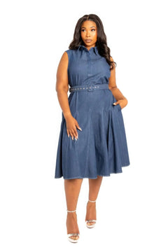 Contrast stitch washed denim shirt dress with belt | Plus BargainBuzz.com