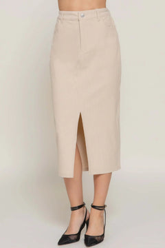 Front Open Slit Corduroy Midi Skirt Bargain Buzz