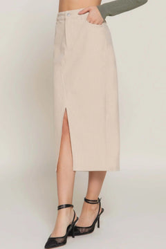 Front Open Slit Corduroy Midi Skirt Bargain Buzz