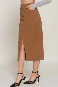 Front Open Slit Corduroy Midi Skirt Bargain Buzz