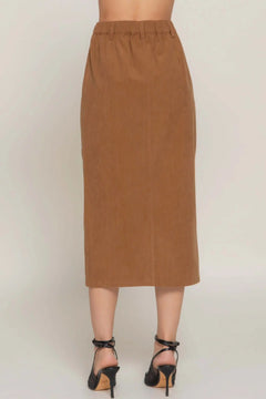 Front Open Slit Corduroy Midi Skirt Bargain Buzz