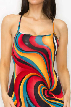 Crossed Back Marble Print Multicolor Midi Dress Bargain Buzz