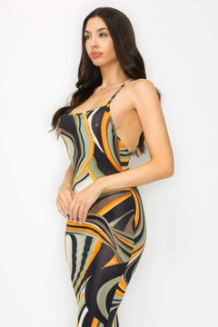 Crossed Back Marble Print Multicolor Midi Dress Bargain Buzz