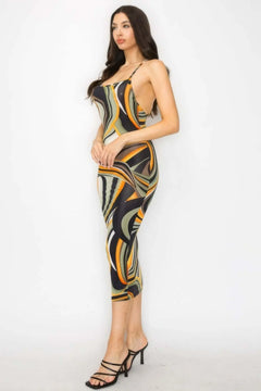 Crossed Back Marble Print Multicolor Midi Dress Bargain Buzz