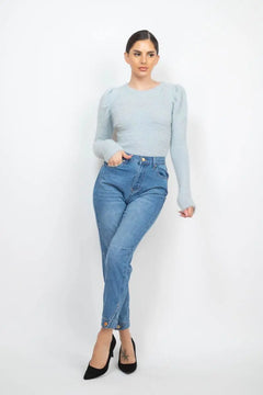 Cuffed-button Mom Jeans