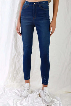 Dark Blue High-waisted With Rips Skinny Denim Jeans BargainBuzz.com