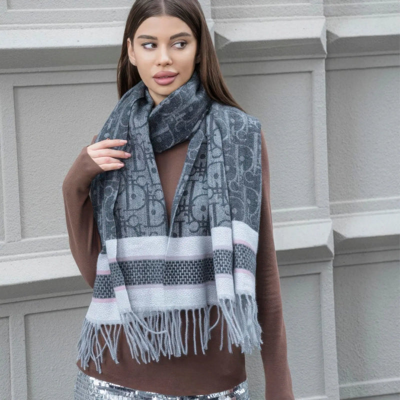 Double stripe blanket scarf with tassel ccwholesaleclothing