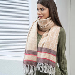 Double stripe blanket scarf with tassel ccwholesaleclothing