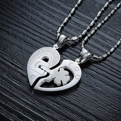 Eternal Bonds: Titanium Steel Rhinestone Puzzle Necklaces for Couples