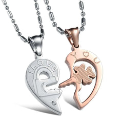 Eternal Bonds: Titanium Steel Rhinestone Puzzle Necklaces for Couples