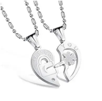 Eternal Bonds: Titanium Steel Rhinestone Puzzle Necklaces for Couples