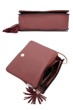 Fashion Double Metal Pattern Stitching Tassel Crossbody Bag ccwholesaleclothing