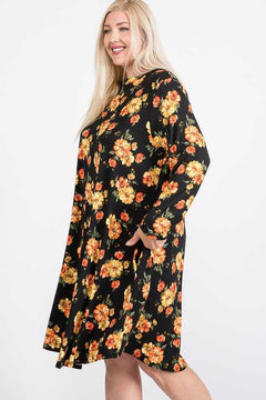 Floral Mock Neck Hidden Pocket Round Hem Midi Dress | Plus Bargain Buzz