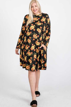 Floral Mock Neck Hidden Pocket Round Hem Midi Dress | Plus Bargain Buzz