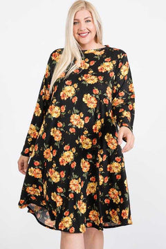 Floral Mock Neck Hidden Pocket Round Hem Midi Dress | Plus Bargain Buzz