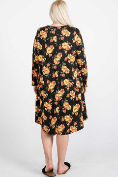 Floral Mock Neck Hidden Pocket Round Hem Midi Dress | Plus Bargain Buzz