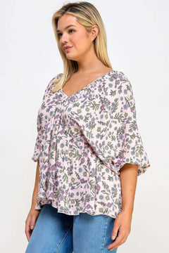 Floral V-neck Babydoll Balloon Slv Top Bargain Buzz