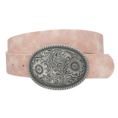 Flower Embossed Oval Buckle Vintage Strap Belt ccwholesaleclothing