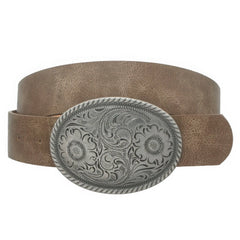 Flower Embossed Oval Buckle Vintage Strap Belt ccwholesaleclothing