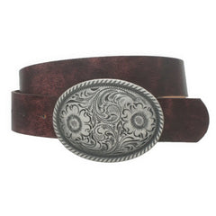 Flower Embossed Oval Buckle Vintage Strap Belt ccwholesaleclothing