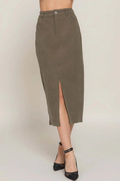 Front Open Slit Corduroy Midi Skirt Bargain Buzz