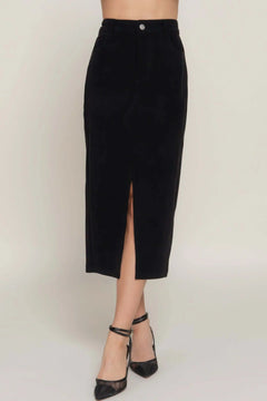 Front Open Slit Corduroy Midi Skirt Bargain Buzz