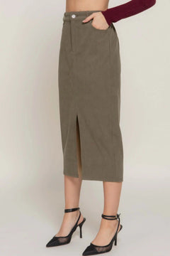 Front Open Slit Corduroy Midi Skirt Bargain Buzz