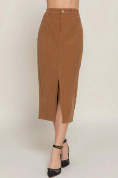 Front Open Slit Corduroy Midi Skirt Bargain Buzz